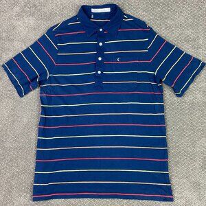 Criquet Polo Shirt Men's Medium Blue Stripe Organic Cotton Striped Preppy
